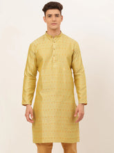 DesiQlo Men's Yellow Embroidered Kurta Only ( KO 676 Yellow )