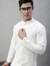 Men White Embroidered Sequinned Kurtas-KO-680