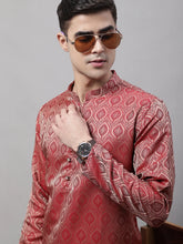 Men Ethnic Maroon Woven Design Kurtas-KO-681
