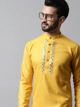 Men Yellow Embroidered Kurtas ( KO 682Yellow )-KO-682