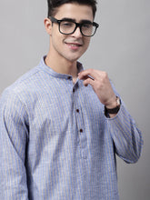 Men Blue and White Striped Kurtas-KO-683