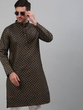 Men's Black Printed Silk Blend Kurta Only