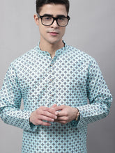 Men's Sky Blue Printed Silk Blend Kurtas-KO-686