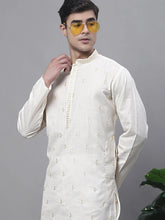 Men's White Embroidered Straight Kurtas-KO-690