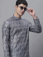 Men's Silver Digital Printed Kurtas-KO-691