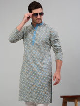 Men's Blue Embroidered Kurta Only