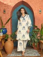 Stylum Women's Blue Printed Cotton Straight Kurta Pant Set (KPBLUEBLOOM)