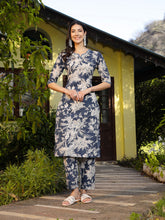 Stylum Women's Blue Tropical Printed Katha Cotton Straight Kurta Pant Set (KPBLUEGEMIN)