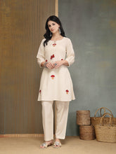 Stylum Women's Cream Solid & Embroidered Cotton Flex A-Line Kurti Pant Set (KPCREAMANKURI)