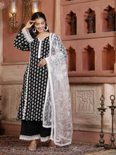 Women's Floral Printed Rayon Straight Kurta Palazzo Dupatta Set-KPDBLACKRIDA