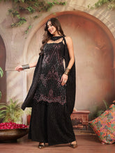 Stylum Women's Black Solid & Embroidered Wool Blend Straight Kurti Palazzo Dupatta Set (KPDBLACKZANYA)