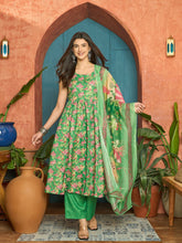 Stylum Women's Green Floral Printed Rayon Flared Kurta Palazzo Dupatta Set (KPDGREENSUFIYA)