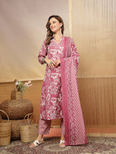 Stylum Women's Mauve Floral Printed Cotton Blend Straight Kurta Pant Dupatta Set (KPDMAUVERESHA)