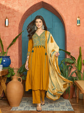 Stylum Women's Mustard Solid Cotton Straight Kurta Pant Dupatta Set (KPDMUSTPANNA)