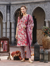 Women's Floral Printed Cotton Blend Straight Kurta Pant Dupatta Set-KPDPINKDHOOM