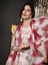 Women's Pink Tropical Printed Cotton Blend Straight Kurta Pant Dupatta Set-KPDPINKSOMI