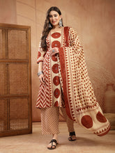 Stylum Women's Red Printed Cotton A-Line Kurta Palazzo Dupatta Set (KPDREDDIMI)