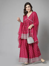 Women's Ethnic Motif Printed Naira Cut Rayon Kurta Palazzo Dupatta Set-KPDSANJH