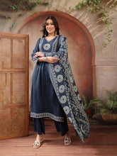 Stylum Women's Teal Solid Cotton A-Line Kurta Palazzo Dupatta Set (KPDTEALSNITCH)