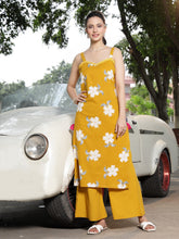 Stylum Women's Mustard Floral Printed Cotton Straight Kurta Palazzo Set (KPMUSTARDCOLL)