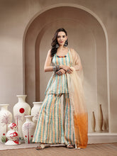 Stylum Women's Cream Leheriya Printed Kota Doria Short Kurti Sharara Dupatta Set (KSDCREAMNEENA)