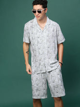 Men Off White Cuban Collar Printed Co Ords Set-Kinsey-3329-Offwhite