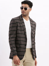 Men Checked Grey Single Breasted Blazer-LBR-2064-Grey