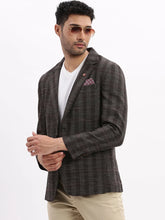 Men Checked Brown Single Breasted Blazer-LBR-2076-Brown