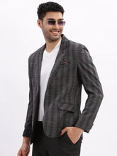 Men Checked Charcoal Single Breasted Blazer-LBR-2076-Charcoal