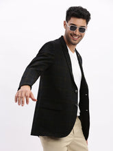 Men Printed Navy Blue Single Breasted Blazer-LBR-2404-Navyblue