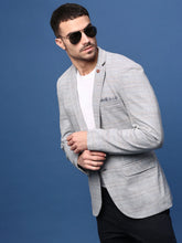 Men Grey Slim Fit Single Breasted Blazer-LBR-2417A-Grey