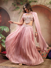 Stylum Women's Pink Solid & Embroidered Silk Lehenga Choli With Cape Dupatta (LEHPINKRAVI)