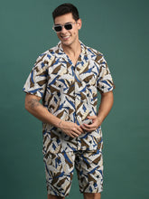 Men Printed Cuban Collar Multi Relaxed Fit Co Ords Set-Lucas-3129-Multi