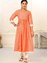 Orange Colour cotton hand print kurti with vibrant patterns-MLWSHKT8015ORG
