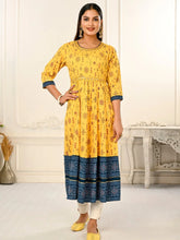 Yellow Colour cotton hand print kurti with vibrant patterns-MLWSHKT8007YLW