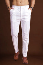 White Poly Silk Solid Ethnic Trouser MBOT1001