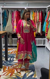 Women's Pink Roman Cotton Embroidered Straight Kurta Pant With Dupatta-MED3-TD-6004-PINK