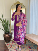 Women's Wine Viscose Slub Embroidered Straight Kurta Pant With Dupatta-MDC-D114 WINE