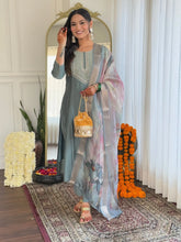 Women's Grey BSY Viscose Embroidered Straight Kurta Pant With Dupatta-MDC-D632-GREY