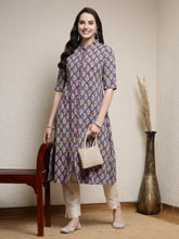 Women's Floral Printed Rayon A-Line Kurta-MERCURY