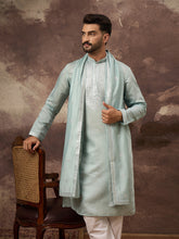 Ethnic Bay Men Blue Silk Blend Embroidered Straight Kurta Trouser with Dupatta-MKPD1007