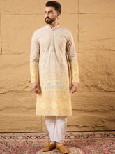 Ethnic Bay Men Yellow Viscose Rayon Ethnic Motifs Embroidered Straight Kurta with Trouser-MKSET1138