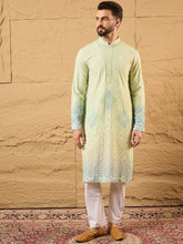 Ethnic Bay Men Green Viscose Rayon Bandhani Embroidered Straight Kurta with Trouser-MKSET1141