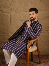 Ethnic Bay Men Purple Viscose Rayon Ethnic Motifs Printed Straight Kurta with Trousers-MKSET1280