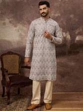 Ethnic Bay Men Mauve Viscose Rayon Solid Embroidered Straight Kurta with Trouser-MKSET1389