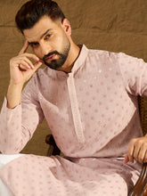 Ethnic Bay Men Purple Viscose Rayon Solid Embroidered Straight Kurta with Trouser-MKSET1583