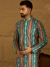 Ethnic Bay Men Blue Viscose Rayon Ethnic Motifs Printed Straight Kurta with Trouser-MKSET1618