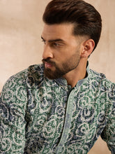Ethnic Bay Men Green Viscose Rayon Batik Embroidered Straight Kurta Sets-MKSET1718