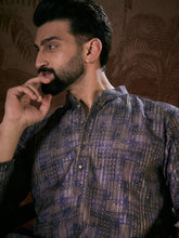 Ethnic Bay Men Violet Silk Blend Abstract Printed Straight Kurta With Trouser-MKSET1909