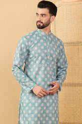 Sea Green Viscose Rayon Ethnic Motifs Embroidered Straight Chikankari Kurta MKU1032